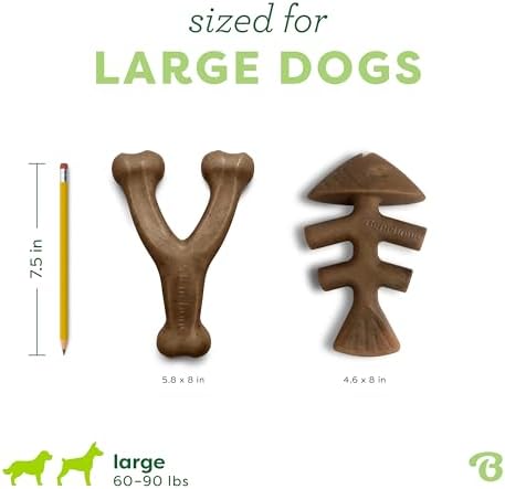 Benebone 2-pack Fishbone/Wishbone Durable Dog Chew Toys, Dog Bones, Large