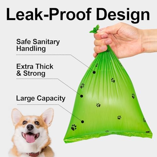 Dog Poop Bags Rolls With Dispenser, Strong and Leak-proof Waste Bags for Pets, Floral Scented, 420 Count (28 Packs of 15), 13 Inch x 9 Inch (Green)