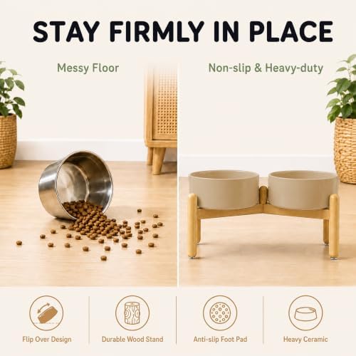 Havniva Ceramic Dog Bowls Elevated, Raised Dog Food Bowl for Small Dogs
