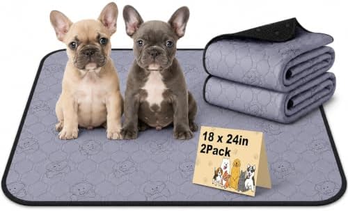 Washable Pee Pads for Dogs 2 Pack, Reusable Waterproof Leak-Proof Puppy Training Pads, Super Absorbent Non-Slip Dog Whelping Pads for Crate, Playpen, Bed & Floor (18"x24" Gray)