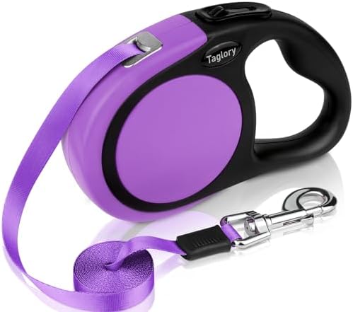 Taglory Retractable Dog Leash, One-Handed Brake, 16ft, Up to 44 lbs, Purple