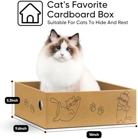 5 Packs Cat Scratcher Set with Storage Box, 2 Wave Lounge Pads + 3 Flat Corrugated Cardboard Scratch Pads for Indoor Cats, Replaceable Scratch Boards to Protect Furniture