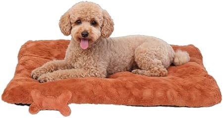 Washable Dog Bed for Small to Large Dogs, Calming Anti Anxiety Medium Dog Bed, Deluxe Plush Faux Fur Crate Beds, Comfy Fluffy Kennel Pad Pet Sleeping Mat with Non-Slip Bottom, 30"x20", Brown