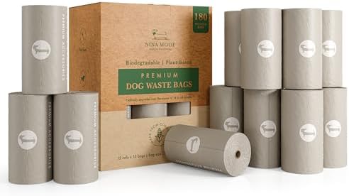 100% Certified Home Compostable and Biodegradable Dog Poop Bags - ASTM D6400 & EN 13432 Compliant Dog Waste Bags – 180 Bags – 12 x Rolls of Plant Based Compostable Waste Bags - Thick Doggie Poop Bags