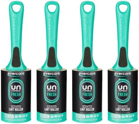 Evercare with Unstopables Fresh Scent All-Purpose Lint Roller, 4-Pack, 80 Layers Per Roller, Total 320 Sticky Sheets, Pet Hair & Lint Remover