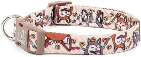 KIKI & RIKI Soft Nylon Dog Collar for Small Dogs, Adjustable, Quick-Release Buckle, Size S (Neck 9.4-14.6"), Beige Artist-Designed Print
