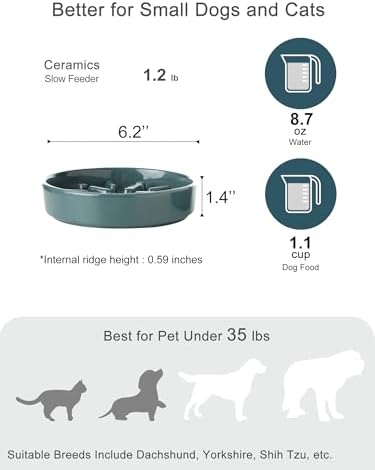 Ceramic Slow Feeder Dog Bowl, Blue, Small