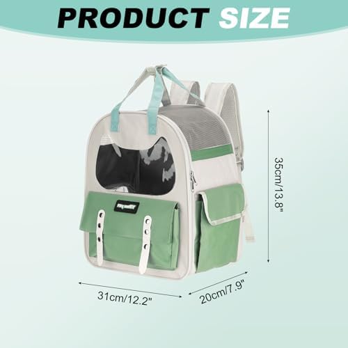 Cat Pet Backpack Carrier Green 12"x8"x14" Travel Bag