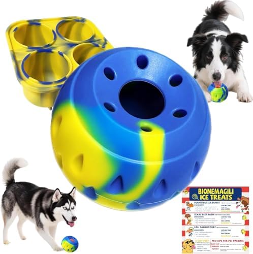 Interactive Dog Toy with Freezer Tray, Treat-Dispensing Puzzle Ball and Slow Feeder, Silicone Enrichment Toy for Small, Medium and Large Dogs, Yellow