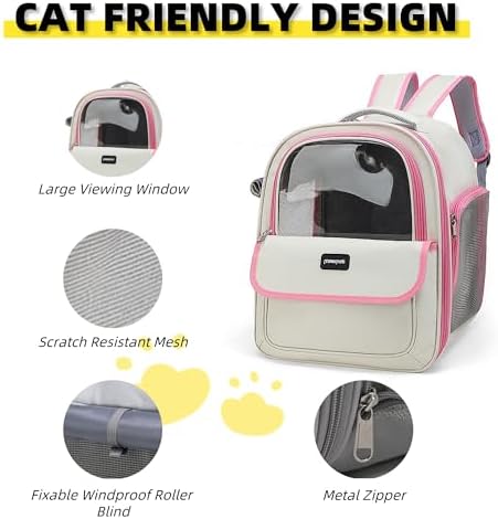 Cat Backpack Carrier for Travel & Hiking - Large Space, Durable & Breathable Pet Carrier for Cats & Small Dogs - Anti-Scratch, Escape-Proof Design (Pink, Large)