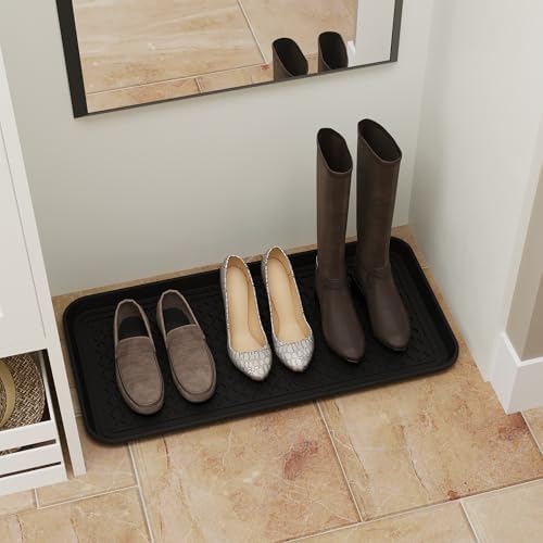 Ottomanson 15" x 30" Multi-Purpose Boot Tray – Waterproof Shoe & Pet Feeding Spill Tray, Litter Box & Pee Pad Holder, Painting & Planting Mat, 1.2" Raised Edge Floor Protection