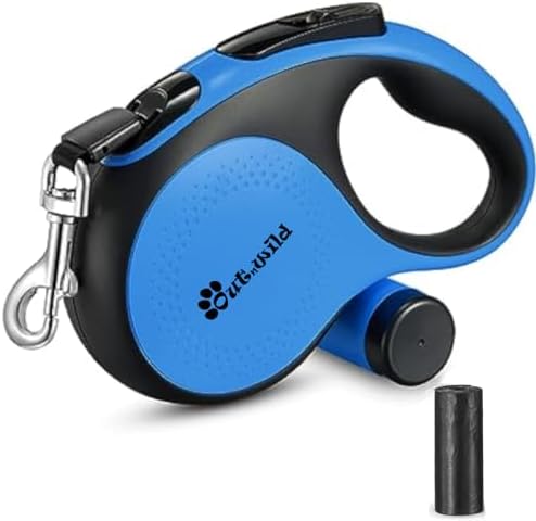 OUTnWILD Retractable Dog Leash - Retractable Dog Leash 16ft for Breeds Up to 66lbs. 360° Tangle Free Design with One Touch Quick-Lock Braking System&Anti-Slip Handle (Blue)
