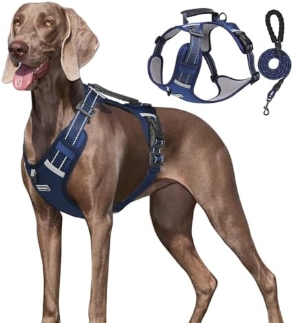 Dog Harness No Pull Adjustable Reflective,for Medium and Large Small Dog with Leash 59.06in (Dark Blue, S)