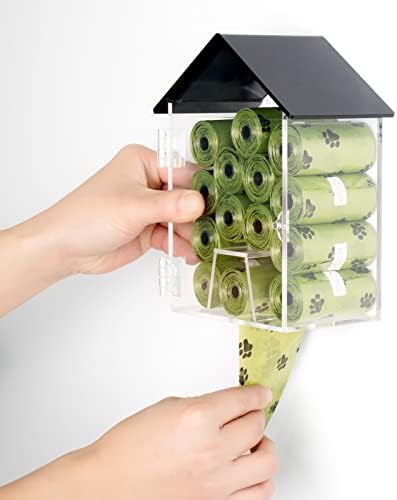 Dog Poop Bag Dispenser, Wall Mount Waterproof Outdoor or Indoor Cat Bag Dispenser Holder, Clear Acrylic Pet Waste Bag Storage Container Station for Home, Yard, Porch, Lawn, Fence (Frame House)