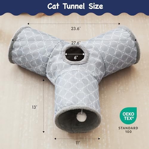 Tempcore Fleece-Lined Cat Tunnel, 3-Way Collapsible Toy, Geometry Grey