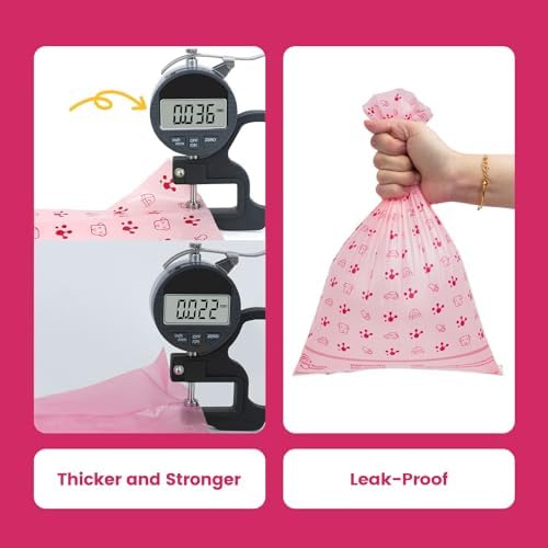 Dog Poop Bags Rolls with Retractable Poop Bag Holder, Leak Proof and Extra Thick Lavender Pet Waste Bags, 70% Recycled GRS Certified, 1 Dispenser and 105 Bags for Doggy Walking & Cat Litter
