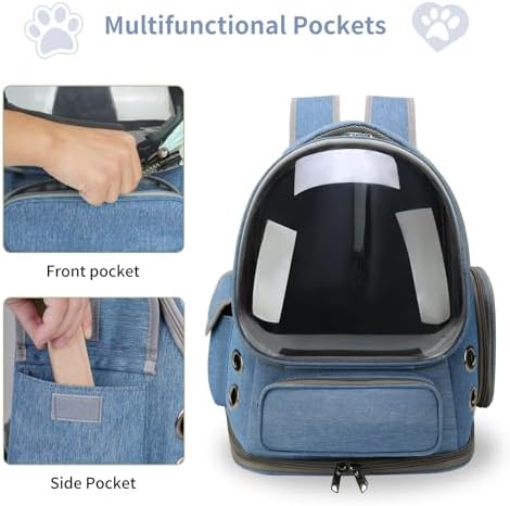 Cat Backpack Carrier for Cats and Small Dogs, Breathable Cat Bubble Backpack, Airline Approved Pet Travel Carrier for Hiking Camping Outdoor(Blue)