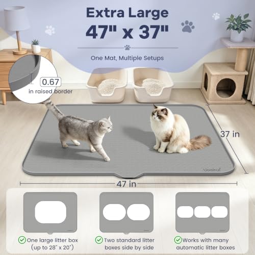 Cat Litter Mat, XL 47 x 37 in Extra Large Silicone Litter Box Mat