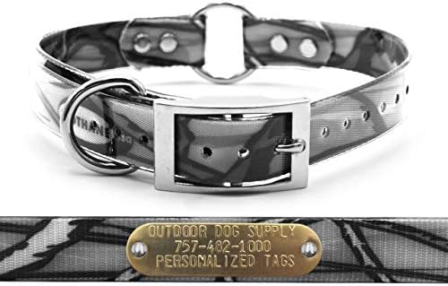 Heavy Duty D-Ring & Center Ring Dog Collar w Custom Name Tag, Gray Camo 18"