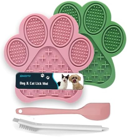 2-Pack Premium Lick Mats for Dogs & Cats | Slow Feeder mat with Suction Cups | Bathing, Grooming & Nail Trimming Aid | Food-Grade Non-Toxic Silicone (Pink & Green)