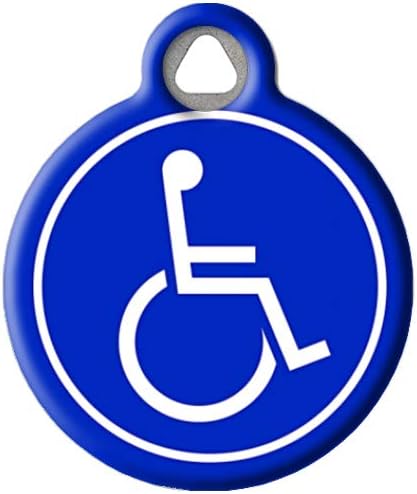 Handicapped Symbol Medical Alert Pet ID Tag for Dogs and Cats, Silent Polymer Coated Stainless Steel Nametag with Customized Identification Information - Small .875" Diameter