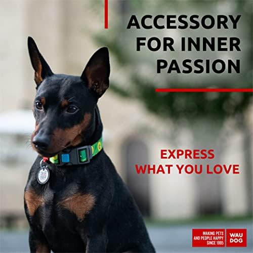WAUDOG Adjustable Nylon Dog Collar for Large Small Medium Dogs with QR Tag