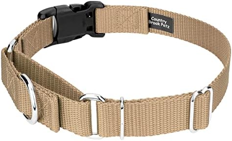 Martingale Dog Collar - Heavy Duty Nylon Adjustable Martingale Dog Collar with Plastic Buckle for Small Medium Large Breeds - 30+ Colors (1 Inch, Medium, Copper Gold)
