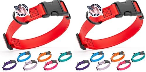 Dogline Biothane Waterproof Dog Collar with Quick Release Buckle Strong Coated Nylon Webbing with Odor- Proof for Easy Care Easy to Clean Fits Small Medium or Large Dogs, Red 1" W 15-23" L (Pack of 2)