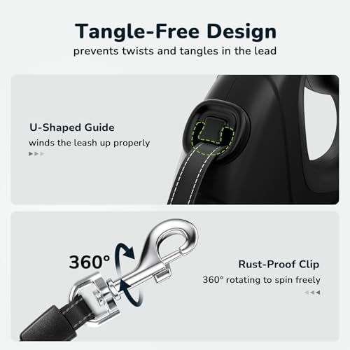 Pecute 32ft Retractable Dog Leash with Poo Bag Holder, Chew Proof Dog Leash with 360° Tangle-Free Extended, Anti-Slip Handle & Quick Brake Button, Suitable for Dogs Up to 110lbs in Weight