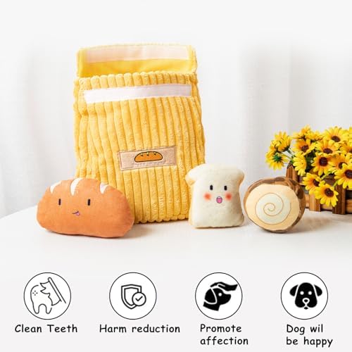 Hollypet Squeaky Hide and Seek Dog Toys for Small and Medium Dogs, Bread