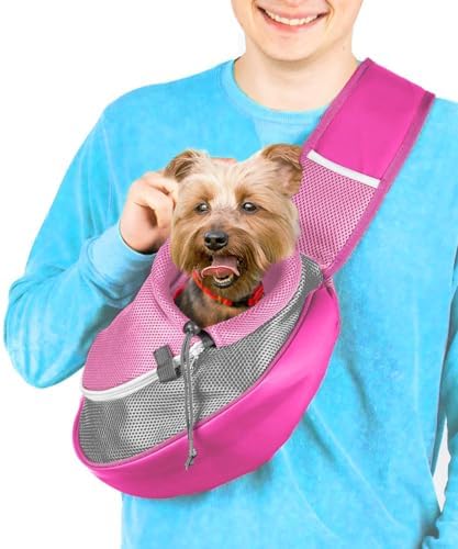 Cuddlissimo Small Dog Sling Carrier, Pet Cat Sling, Puppy Pouch - Pink-S