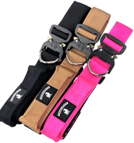 Tactical Dog Collar with Handle - 1.5 Inch Thick Heavy Duty Nylon, Military Style Metal Quick Release Buckle & Integrated D-Ring, for Medium & Large Dogs – Includes USA Flag On Customizable Name Plate