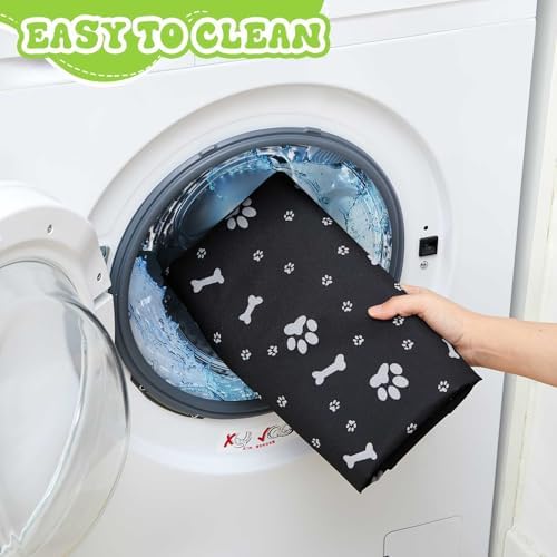 Marsui Dog Playpen Bottom Pad, Black, Dog Paw Bone Print