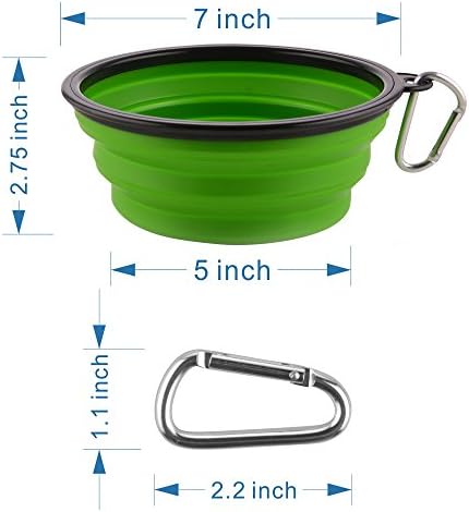 Guardians Large Collapsible Dog Bowls, 34oz Travel Water Food Bowls Portable Foldable Collapse Dishes with Carabiner Clip, 2 Pack (Green+Blue)