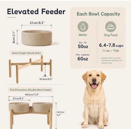 Havniva Ceramic Dog Bowls Elevated, Raised Dog Food Bowl for Small Dogs