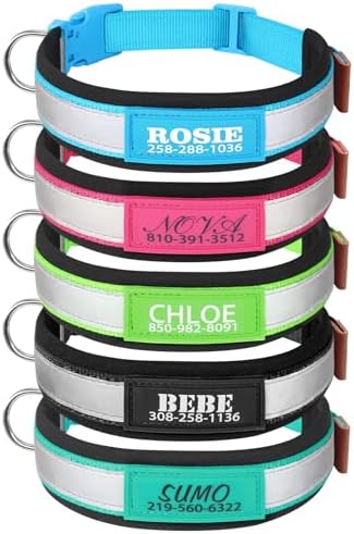 Personalized Dog Collar,Custom ID Collar with Pet Name and Phone Number,Adjustable Reflective Nylon Collar-5 Colors Soft Padded Dog Collar for Small Medium Large Dogs(UV Print)