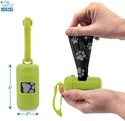 Best Pet Supplies Dog Poop Bag Holder Leash Attachment with Reusable Dispenser for Travel, Walking, Park, and Outdoor Use, Durable with Clip-On - Lime Green, Pack of 2, Plastic Dispenser w/30 Bags