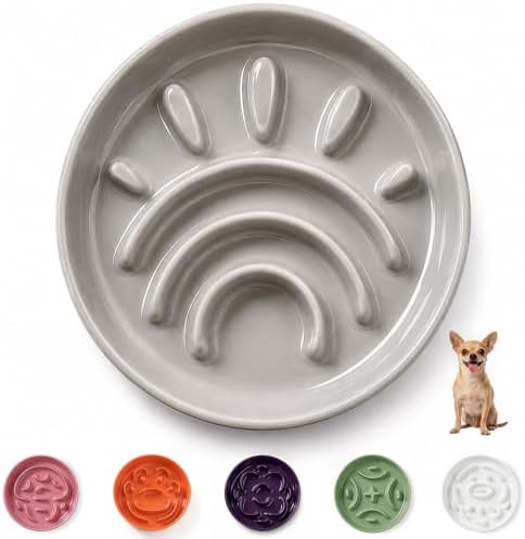 Ceramic Slow Feeder Dog Bowl, 0.8 Cups Anti -Slip Slow Feeding Bowl to Slow Down Eating, 6.3 Inch Dog Food Dish for Small Breeds, Grey