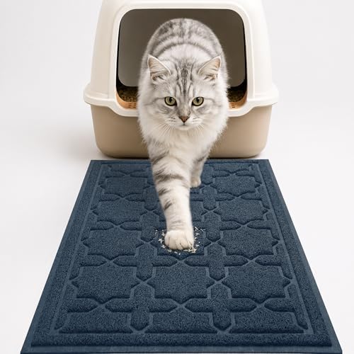 Yimobra Cat Litter Mat, Waterproof Litter Trap Mat, 35.4x23.6, Dark Blue