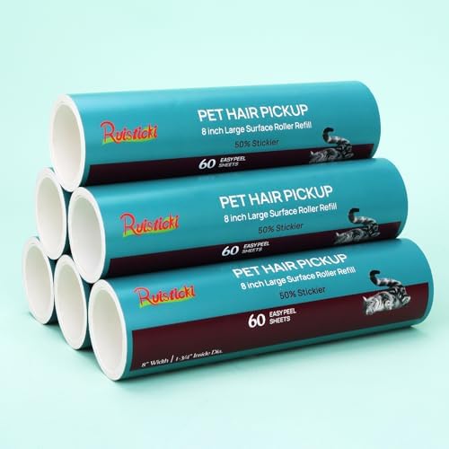 8 inch Large Surface Roller Refill for Scotch-Brite Pet Hair Pickup Extra Sticky Large Lint Roller 60 Sheets per Refill 6 Pack 360 Easy-Tear Adhesive Sheets Total
