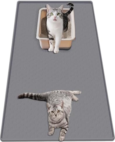 51"x 25.6" XXXL Waterproof Kitty Litter Silicone Box Mat,Cat Litter Mat Extra Large for Scatter Control, No-Slip Soft Pet Trapping Litter Rug Pad, Machine Washable, Dark Gray