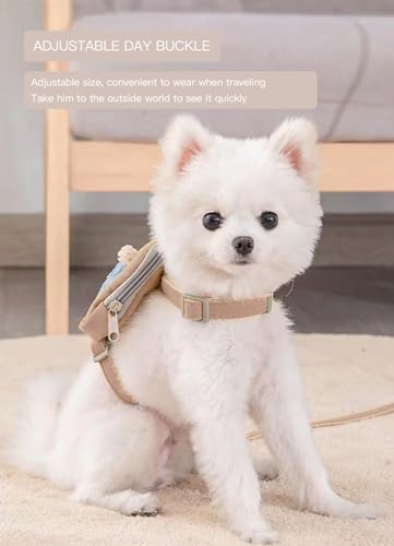 Dog Backpack Harness with Leash Pet Self Carrier Adjustable Travel Hiking Walking Harness Backpack for Small Dogs & Cats (Apricot, M)