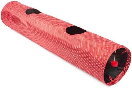 Ancol Polka Dot Cat Tunnel Red Play Toy with Crinkle Material - Collapsible Design for Fun and Exercise