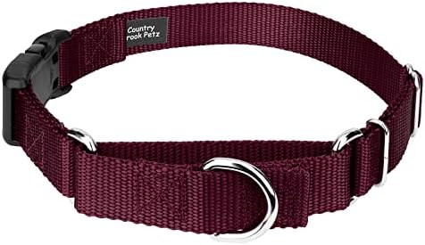 Martingale Dog Collar - Heavy Duty Nylon Adjustable Martingale Dog Collar with Plastic Buckle for Small Medium Large Breeds - 30+ Colors (1 Inch, Large, Burgundy)