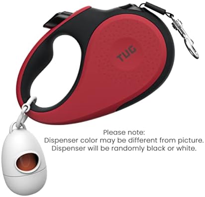TUG 360° Tangle-Free Retractable Dog Leash with Waste Bag Dispenser (Large, Red)