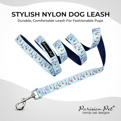 Parisian Pet Sail Boat Dog Leash - Nylon Heavy Duty Training Blue Leashes for Dogs with Comfortable Handle - Strong Metal Clip 4Ft Puppy Leash - Durable Chew Proof Leashes for Small and Medium Dogs