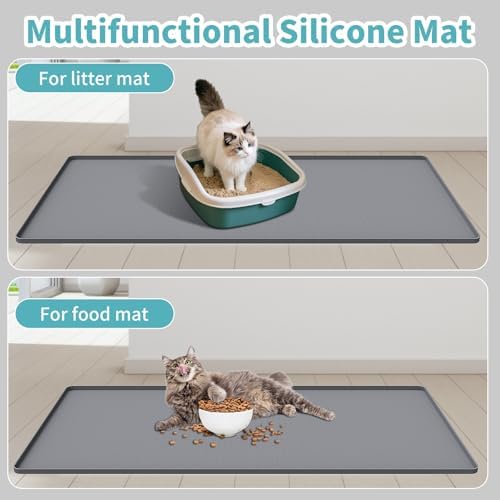 Cat Litter Mat, 51" x 25.6" Silicone Cat Mat for Litter Box, Silicone Cat Litter Box Mat for Scatter Control, Easy Clean, Waterproof and Non-Slip(Light Grey)