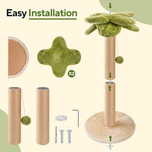 LIFLIX Cat Scratching Post Palm Tree Shape, Sturdy 34 inches Tall Sisal Scratch Post with Interactive Dangling Ball, Cute Cat Scratcher for Indoor Cats