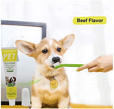 Puppycute 2 Pack Pet Toothbrush and Toothpaste for Dogs & Cats, Best Soft Silicone Pet Finger Toothbrush for Small Dogs Puppy Doggy, Dog Toothpaste Beef Flavor