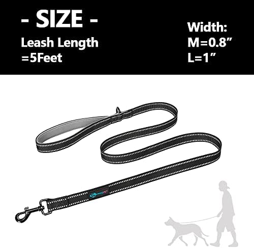 PHOEPET 5 Feet Heavy Duty Dog Leash - Reflective - Soft Padded Handle
